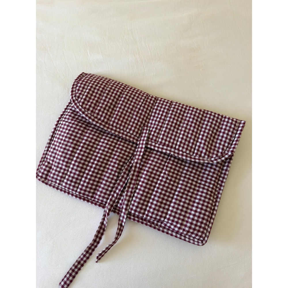 Handmade Gingham Quilted 16 inch Laptop Sleeve Burgundy White